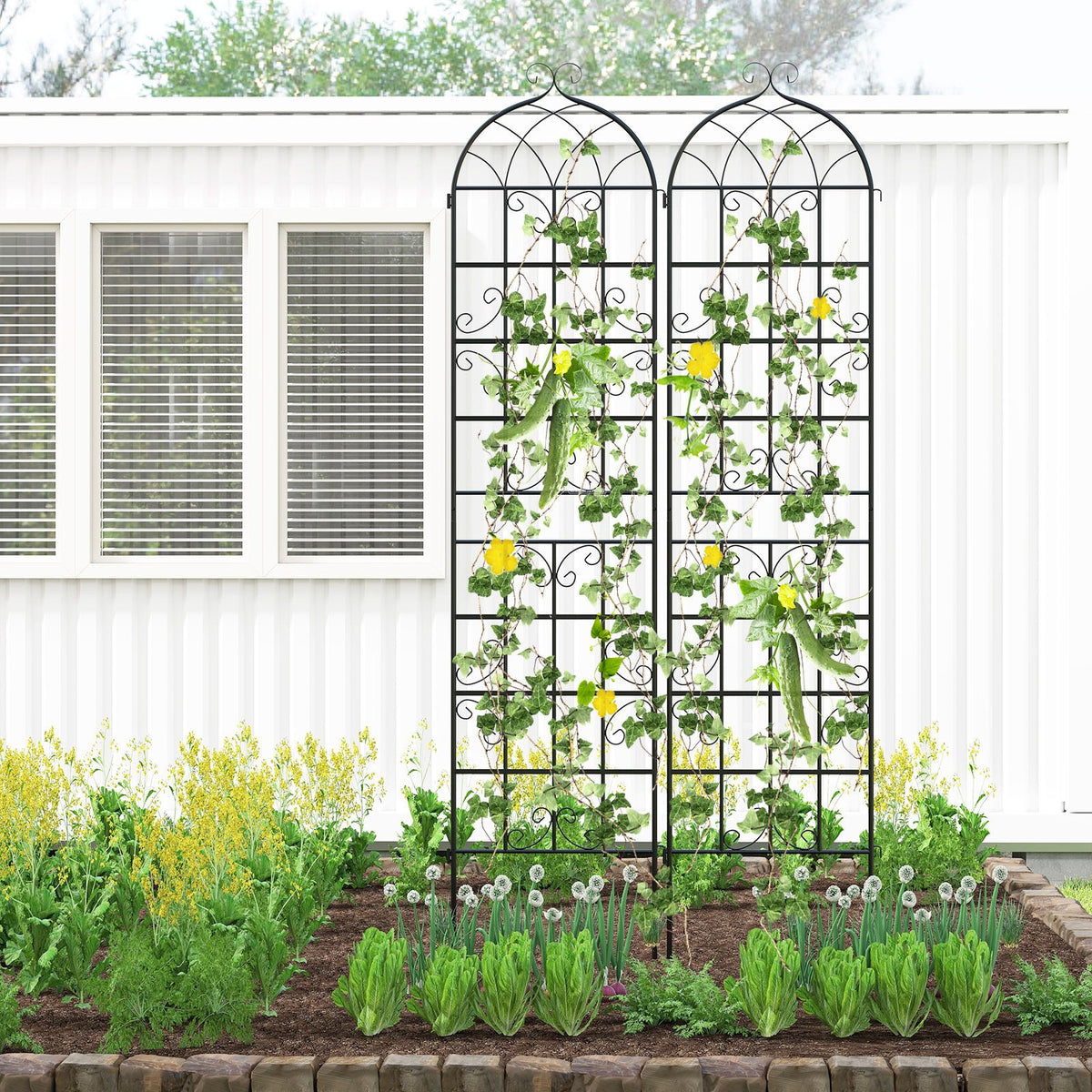 4 Panles Metal Garden Trellis for Outdoor Climbing Plants Rose Vegetable Flower