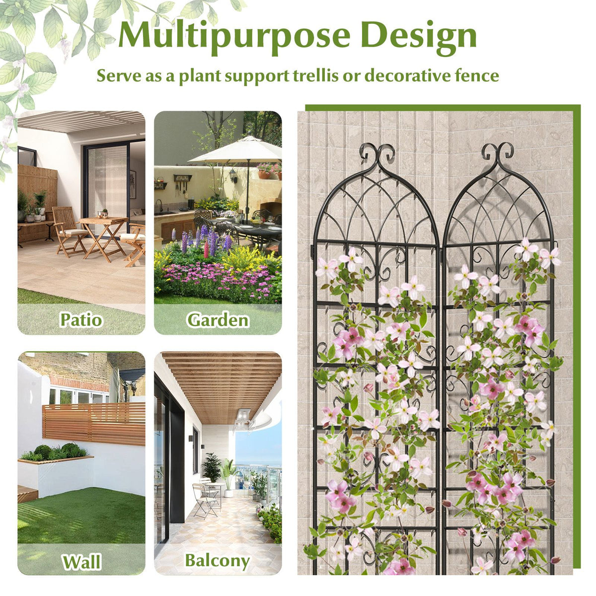 4 Panles Metal Garden Trellis for Outdoor Climbing Plants Rose Vegetable Flower