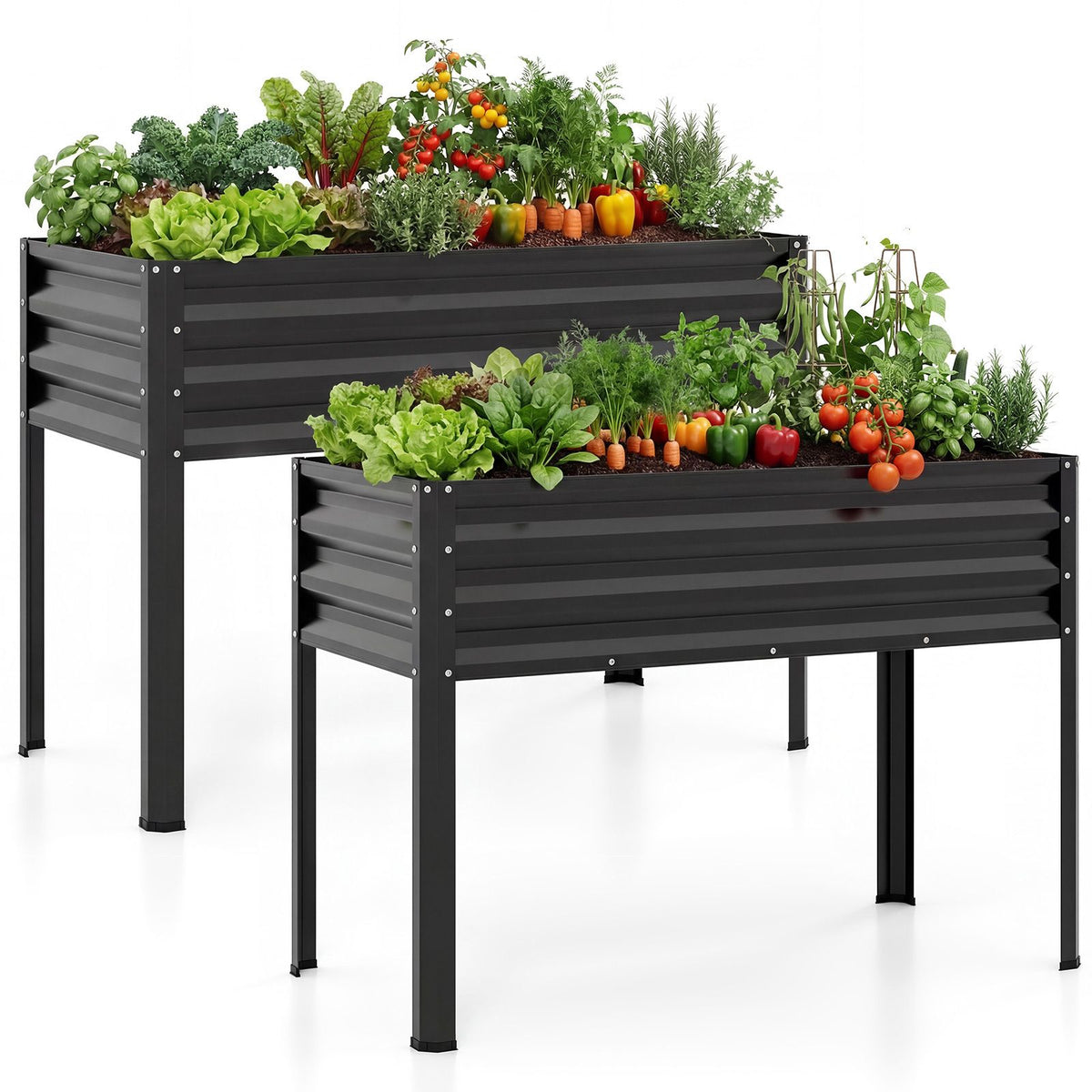 1/2 Piece Electro-Coating Metal Large Raised Garden Bed with Legs for Vegetable Flower Fruit Herb