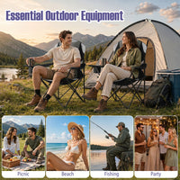2 Pieces Folding Camping Chairs for Adults with Cup Holders