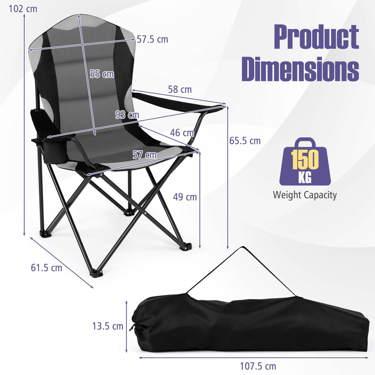 2 Pieces Folding Camping Chairs for Adults with Cup Holders