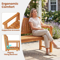 2-Seater Outdoor Wooden Bench with Backrest and Armrests