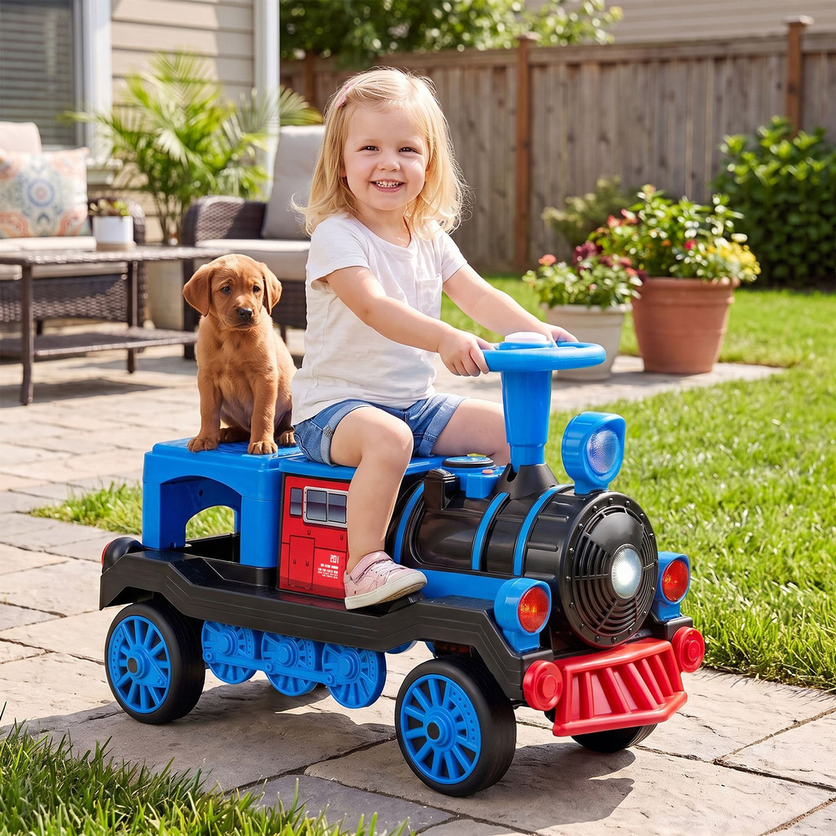 2 Seater Ride On Train with Train Whistle Music for Kids Aged 3+