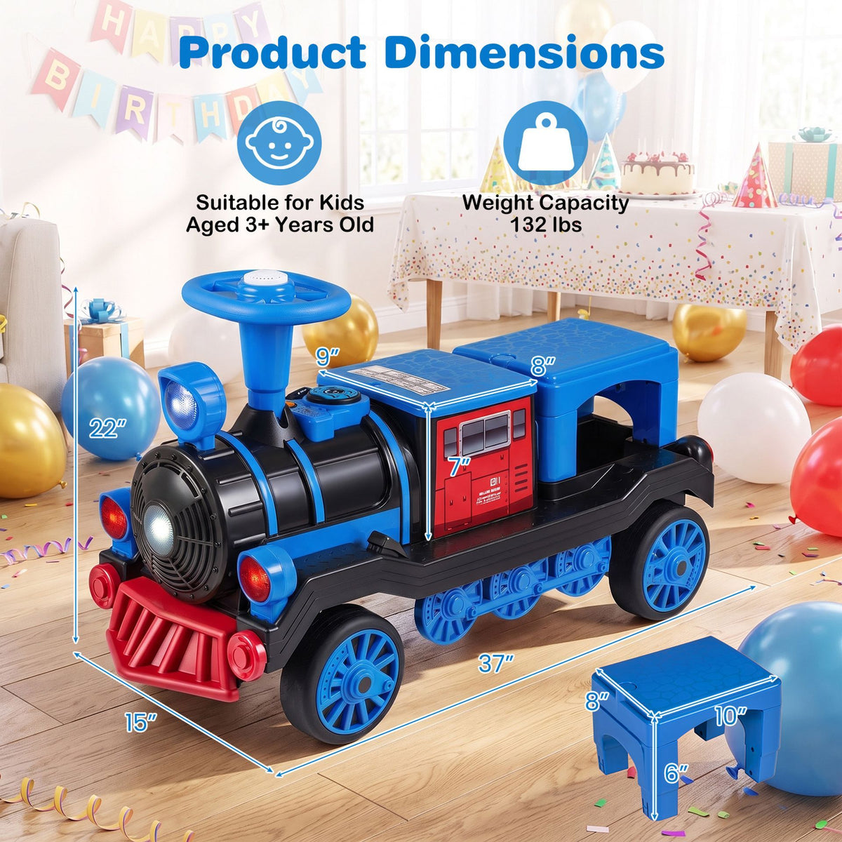 2 Seater Ride On Train with Train Whistle Music for Kids Aged 3+