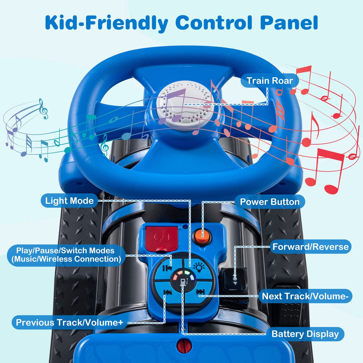 2 Seater Ride On Train with Train Whistle Music for Kids Aged 3+