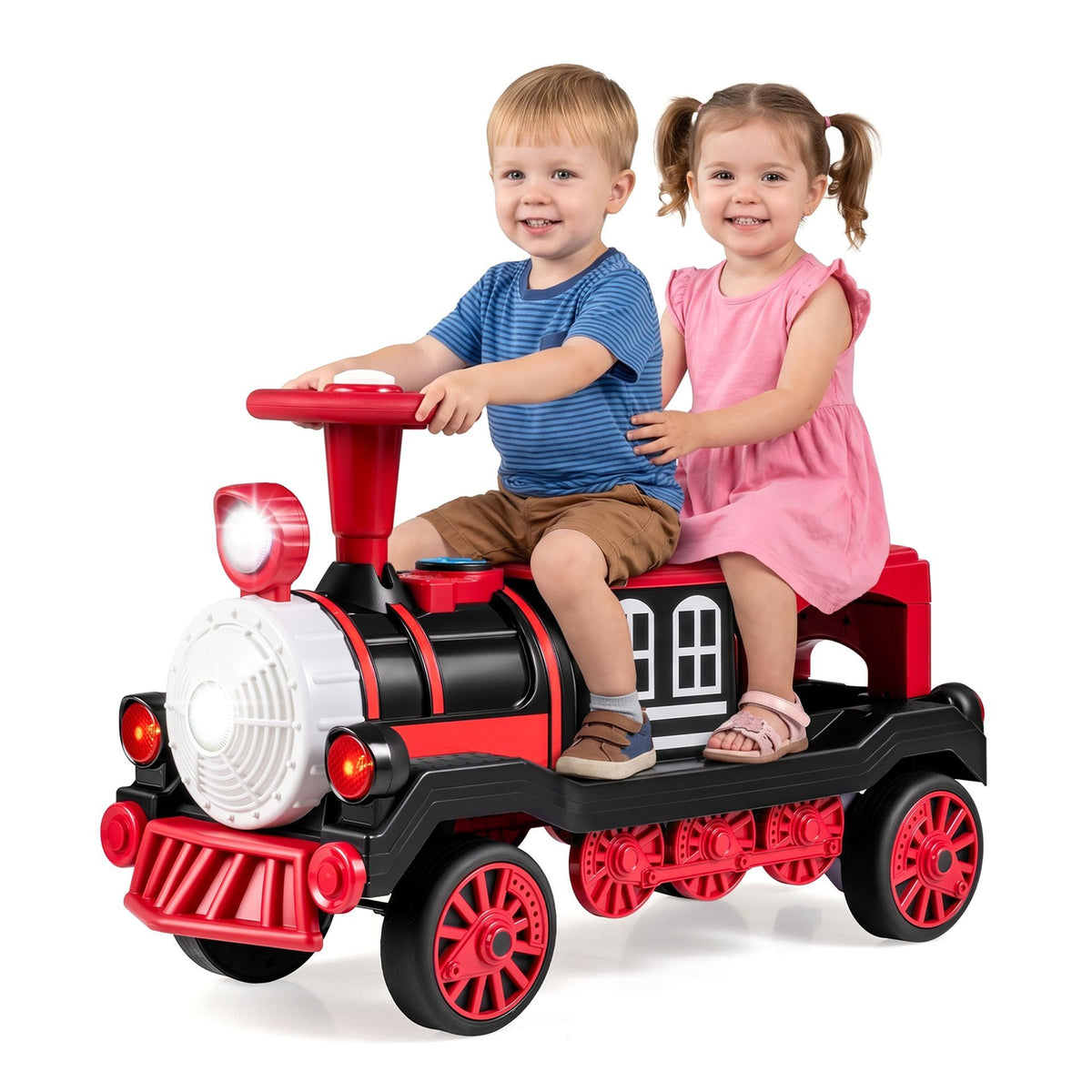 2 Seater Ride On Train with Train Whistle Music for Kids Aged 3+