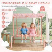 2-Seater Kids Porch Swing with Adjustable Canopy for Backyard and Garden