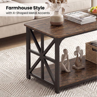 2-Tier Center Table with Storage Shelf and X Side Frames for Small Space and Home Office Apartment