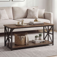 2-Tier Center Table with Storage Shelf and X Side Frames for Small Space and Home Office Apartment