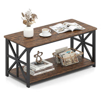 2-Tier Center Table with Storage Shelf and X Side Frames for Small Space and Home Office Apartment