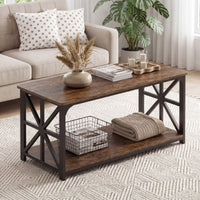 2-Tier Center Table with Storage Shelf and X Side Frames for Small Space and Home Office Apartment