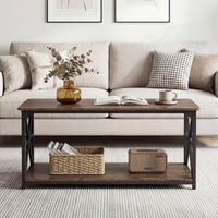 2-Tier Center Table with Storage Shelf and X Side Frames for Small Space and Home Office Apartment