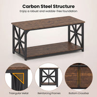 2-Tier Center Table with Storage Shelf and X Side Frames for Small Space and Home Office Apartment