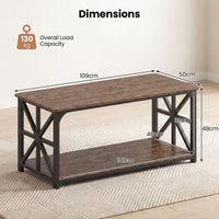 2-Tier Center Table with Storage Shelf and X Side Frames for Small Space and Home Office Apartment