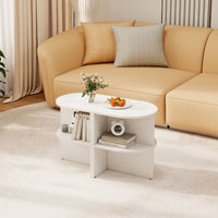 2-Tier Half Moon Side Table with Open Shelves for Small Space and Living Room