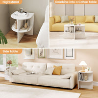 2-Tier Half Moon Side Table with Open Shelves for Small Space and Living Room