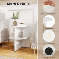2-Tier Half Moon Side Table with Open Shelves for Small Space and Living Room
