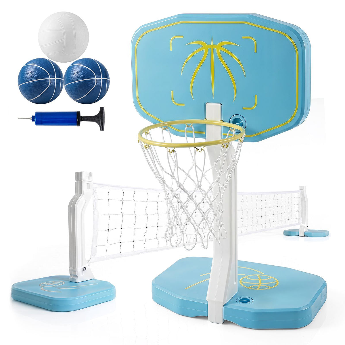 2-in-1 Pool Basketball Hoop and amp with Weighted Base and 2 Basketballs