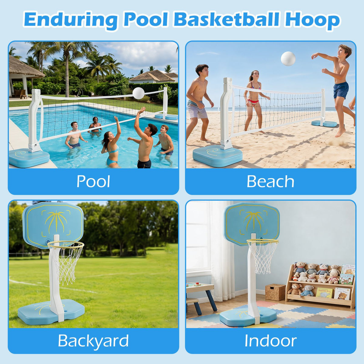 2-in-1 Pool Basketball Hoop and amp with Weighted Base and 2 Basketballs