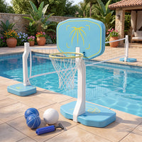 2-in-1 Pool Basketball Hoop and amp with Weighted Base and 2 Basketballs