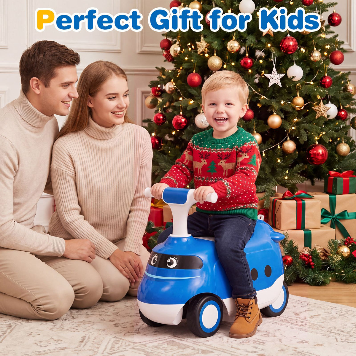 2-in-1 Ride On Push Car for Toddlers 1-3 Years Old with Horn and Storage
