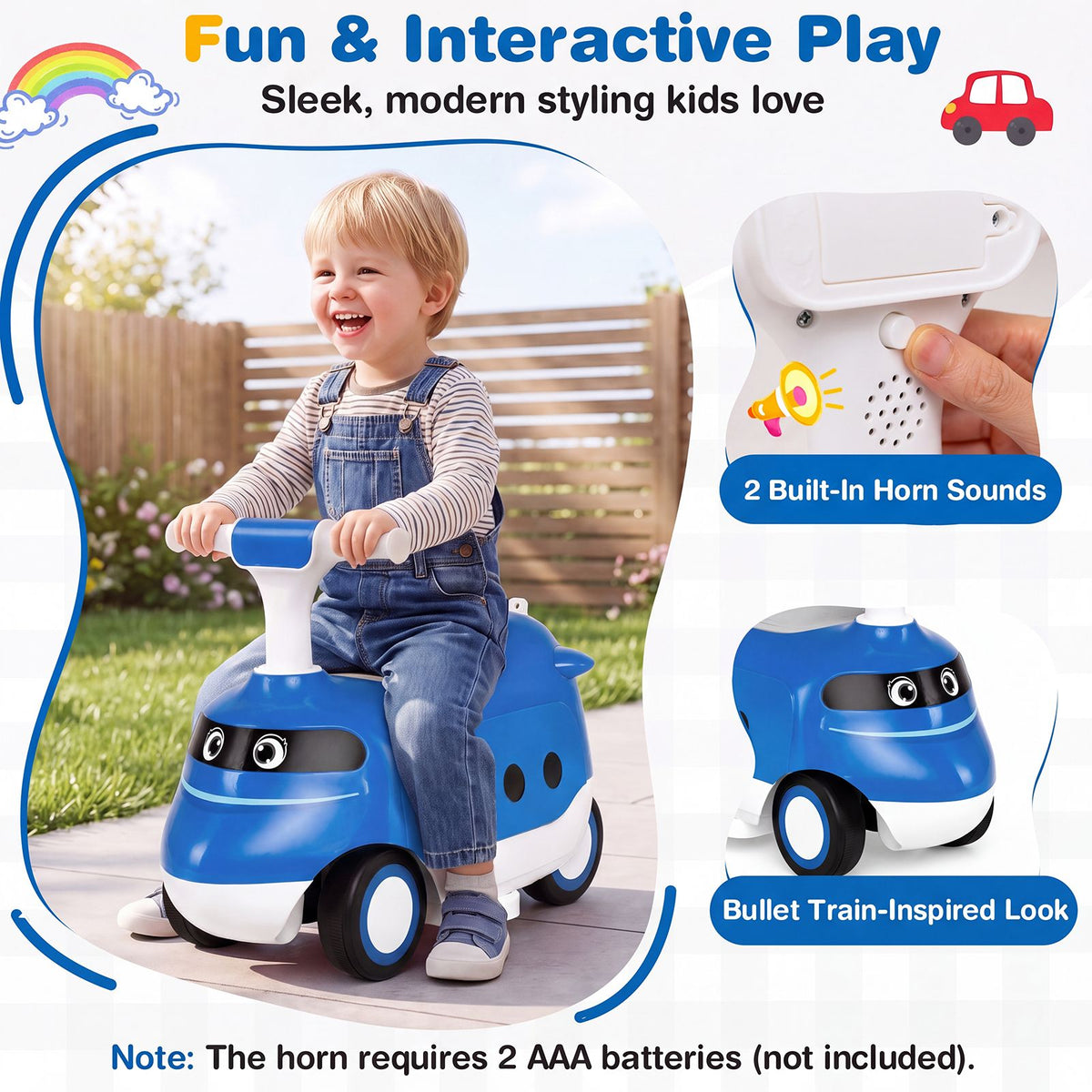 2-in-1 Ride On Push Car for Toddlers 1-3 Years Old with Horn and Storage