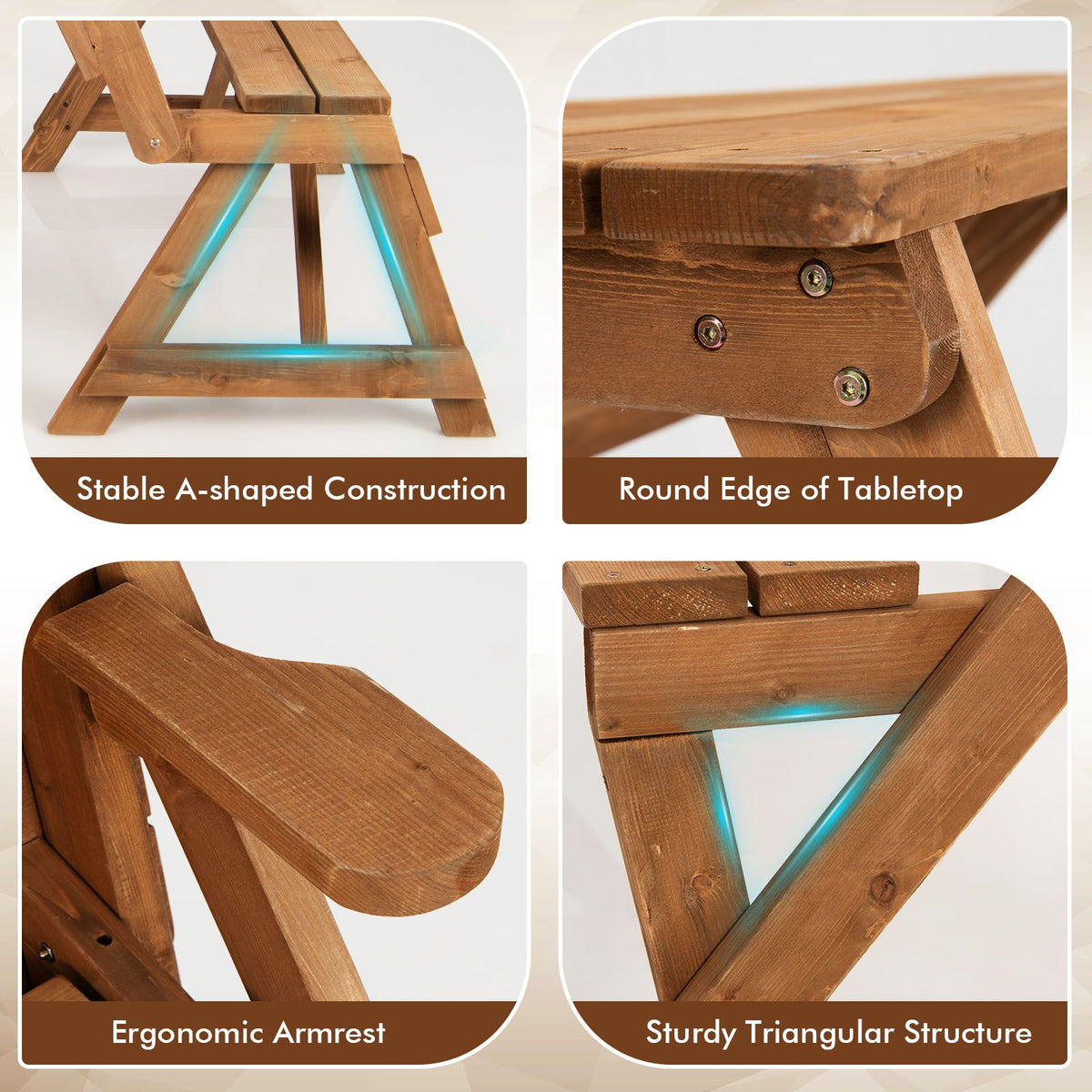 2-in-1 Transforming Interchangeable Wooden Picnic Table with Built-in Umbrella Hole