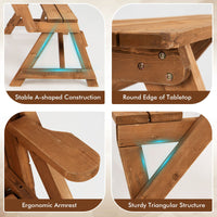 2-in-1 Transforming Interchangeable Wooden Picnic Table with Built-in Umbrella Hole