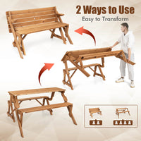 2-in-1 Transforming Interchangeable Wooden Picnic Table with Built-in Umbrella Hole
