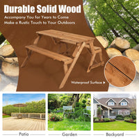 2-in-1 Transforming Interchangeable Wooden Picnic Table with Built-in Umbrella Hole