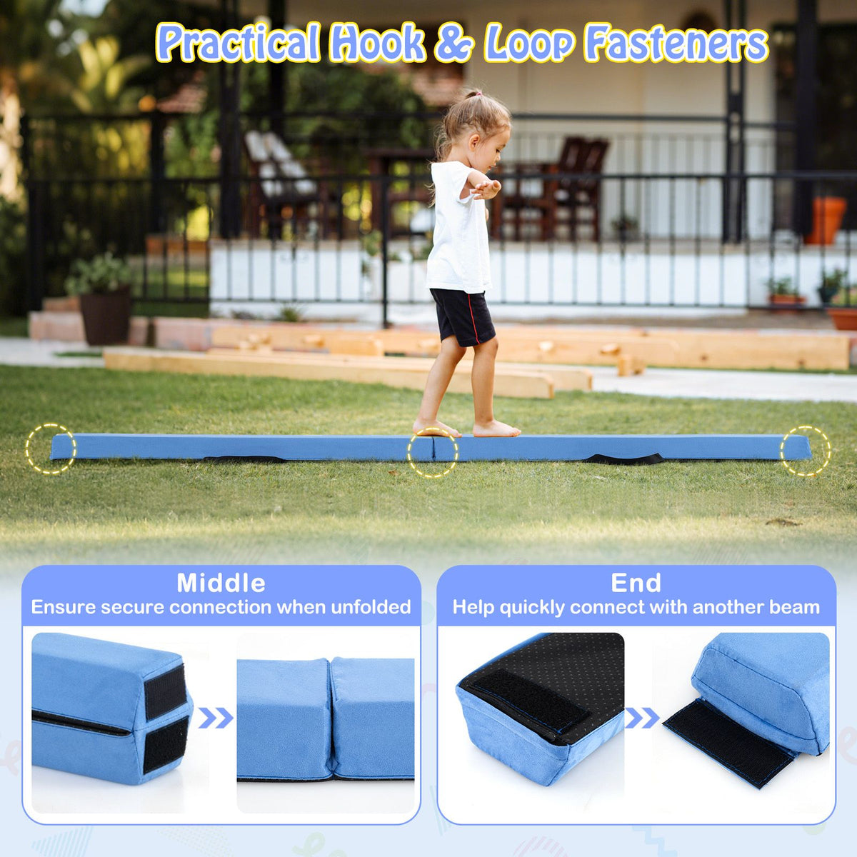 2.1M Folding Balance Beam with Carry Handle and Foam Padding