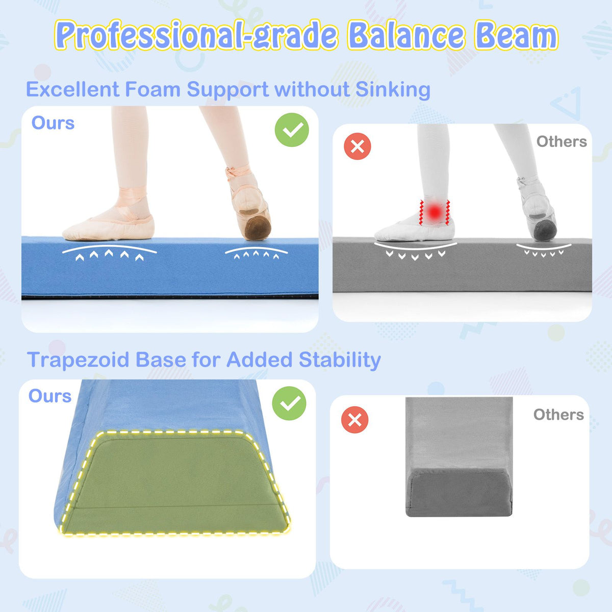 2.1M Folding Balance Beam with Carry Handle and Foam Padding