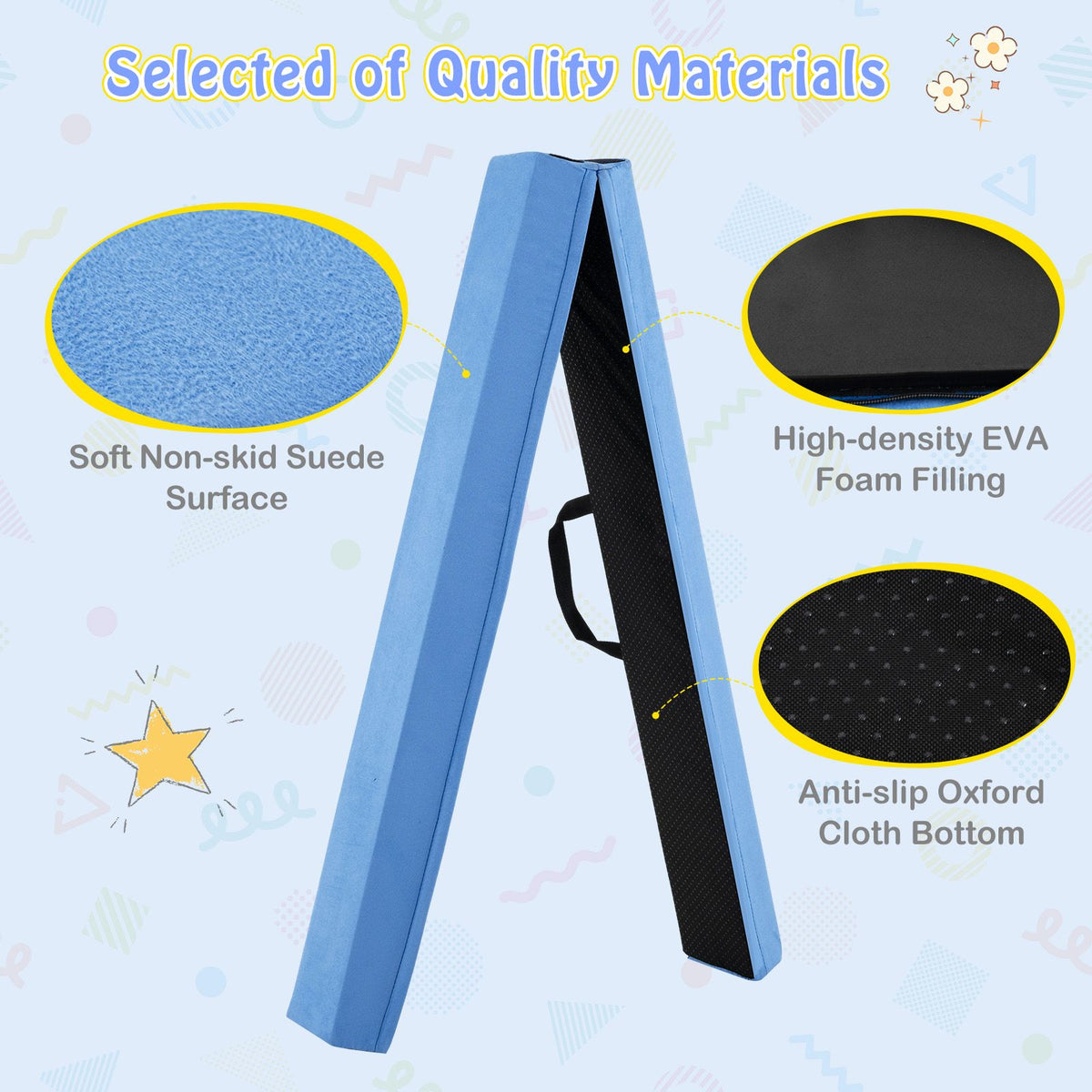 2.1M Folding Balance Beam with Carry Handle and Foam Padding