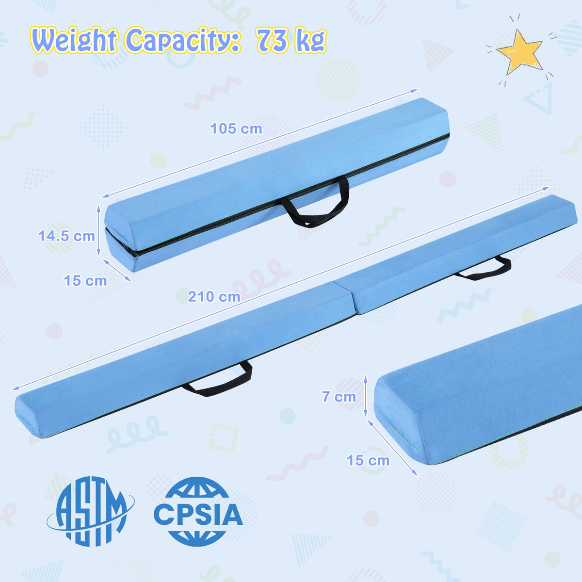 2.1M Folding Balance Beam with Carry Handle and Foam Padding