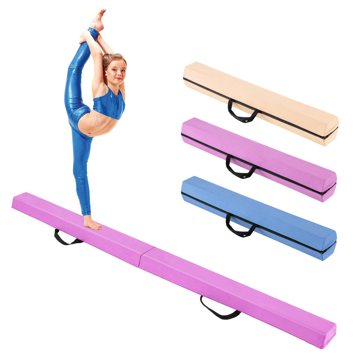 2.1M Folding Balance Beam with Carry Handle and Foam Padding