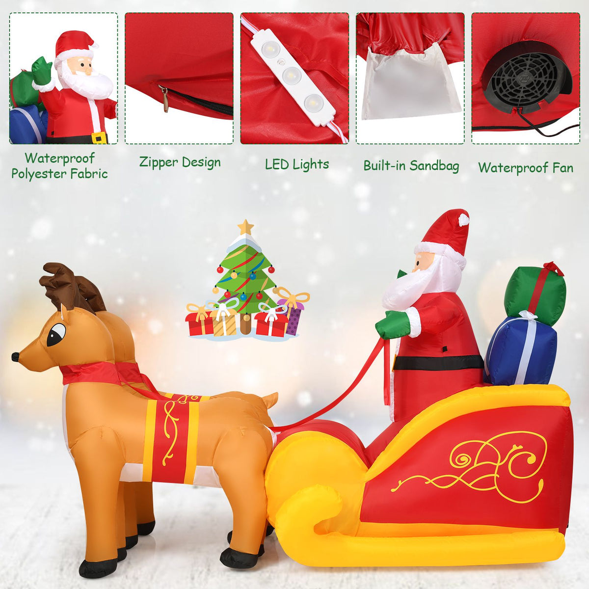 2.3 M Inflatable Christmas Santa Reindeer Sled Christmas Inflatable Santa on Sleigh with Reindeer