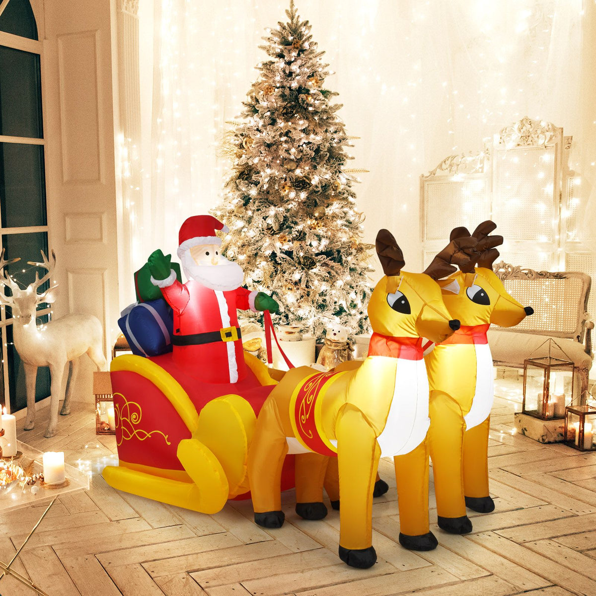 2.3 M Inflatable Christmas Santa Reindeer Sled Christmas Inflatable Santa on Sleigh with Reindeer