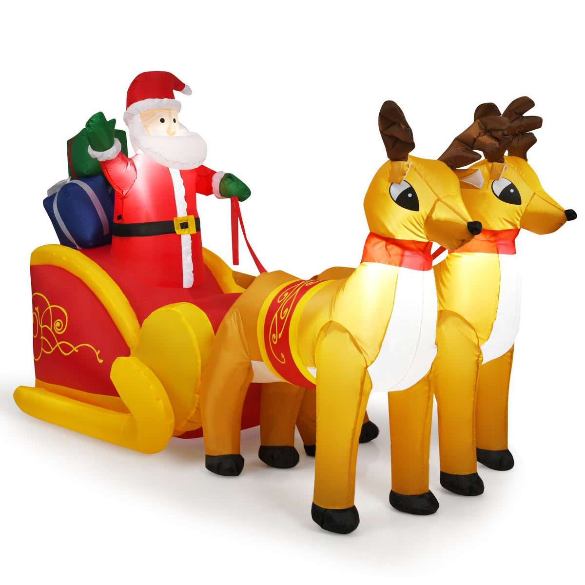 2.3 M Inflatable Christmas Santa Reindeer Sled Christmas Inflatable Santa on Sleigh with Reindeer