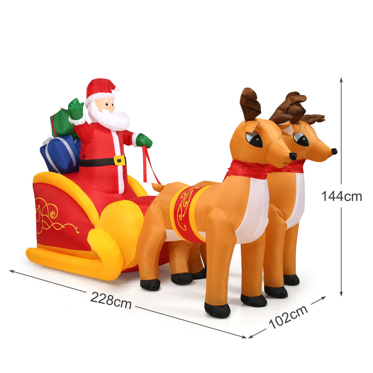 2.3 M Inflatable Christmas Santa Reindeer Sled Christmas Inflatable Santa on Sleigh with Reindeer