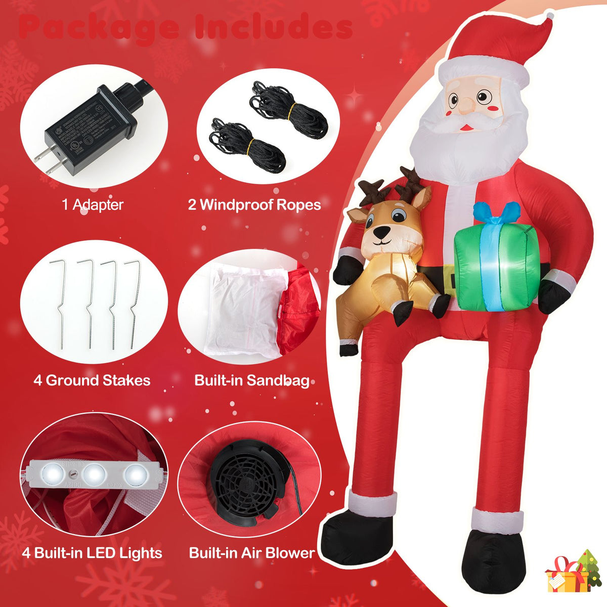 2.9 M Christmas Inflatable Santa Outdoor Decoration Blow up Sitting Santa Claus