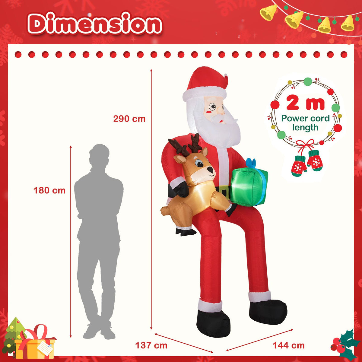 2.9 M Christmas Inflatable Santa Outdoor Decoration Blow up Sitting Santa Claus