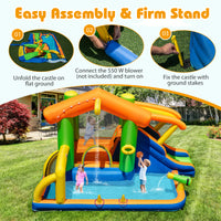 Inflatable Bounce House, 8-In-1 Multifunctional Water Park with Slide, Climbing Wall, Splash Pool, Water Cannon & Basketball Hoop