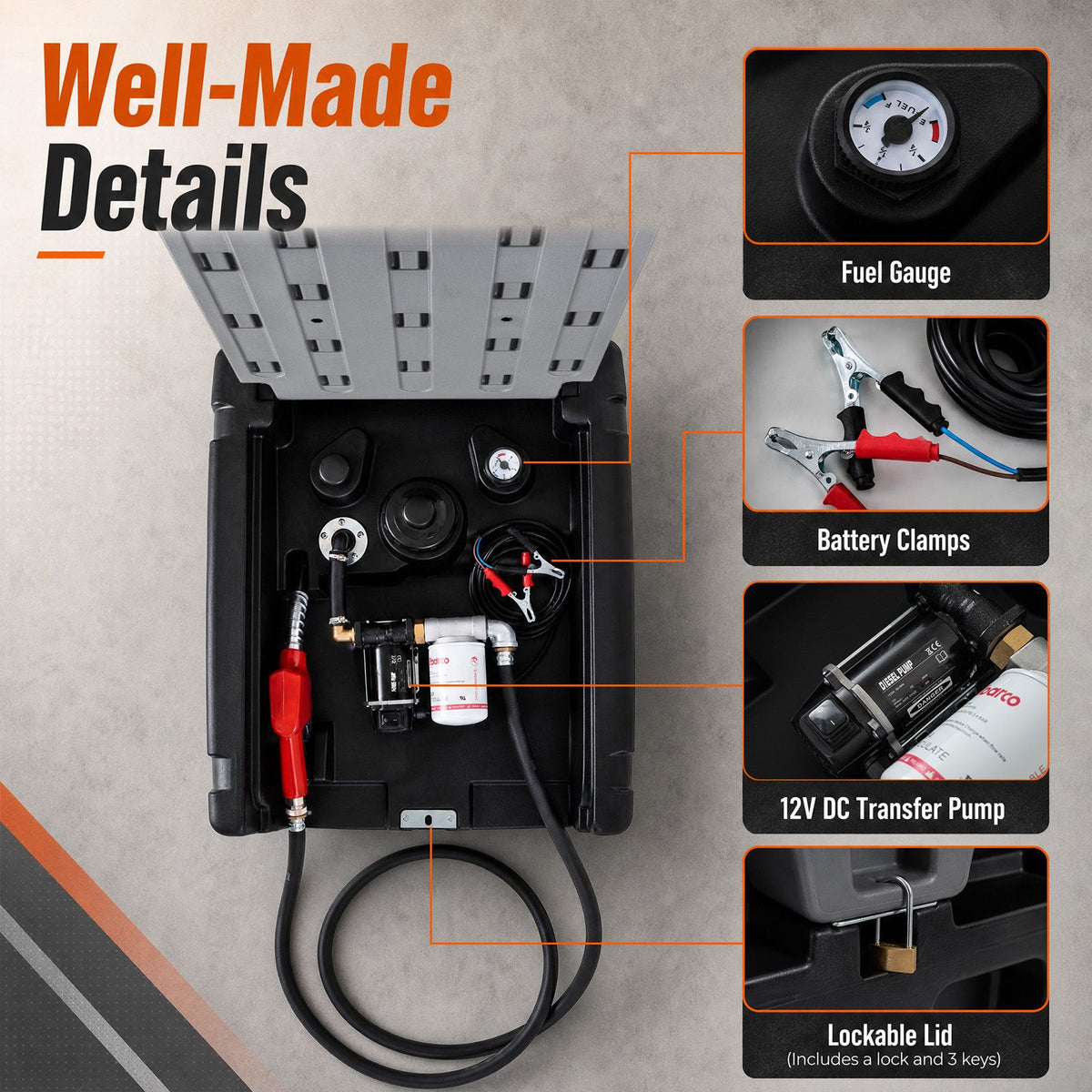200 L Capacity Portable Diesel Tank 50 L/Min with 12V Electric Transfer Pump