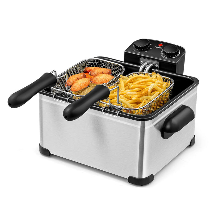 2000W Stainless Steel Electric Deep Fryer 5L with Triple Baskets for Family