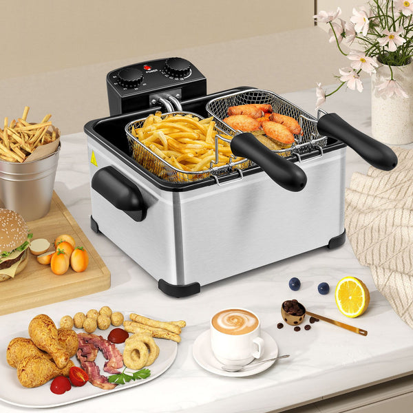 2000W Stainless Steel Electric Deep Fryer 5L with Triple Baskets for Family