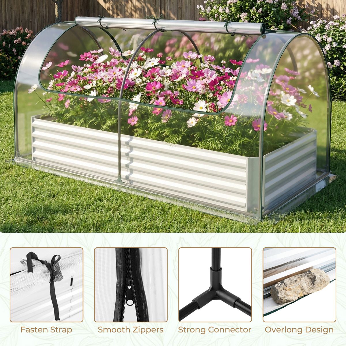 202 x 101 x 81 cm Galvanized Raised Garden Bed with Cover