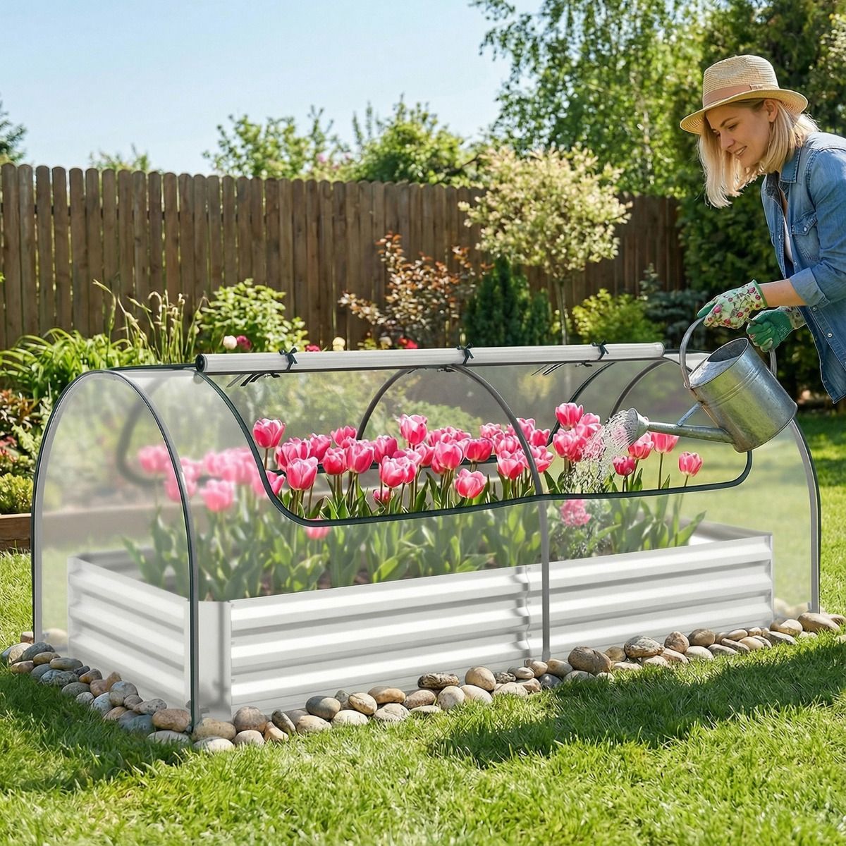 202 x 101 x 81 cm Galvanized Raised Garden Bed with Cover