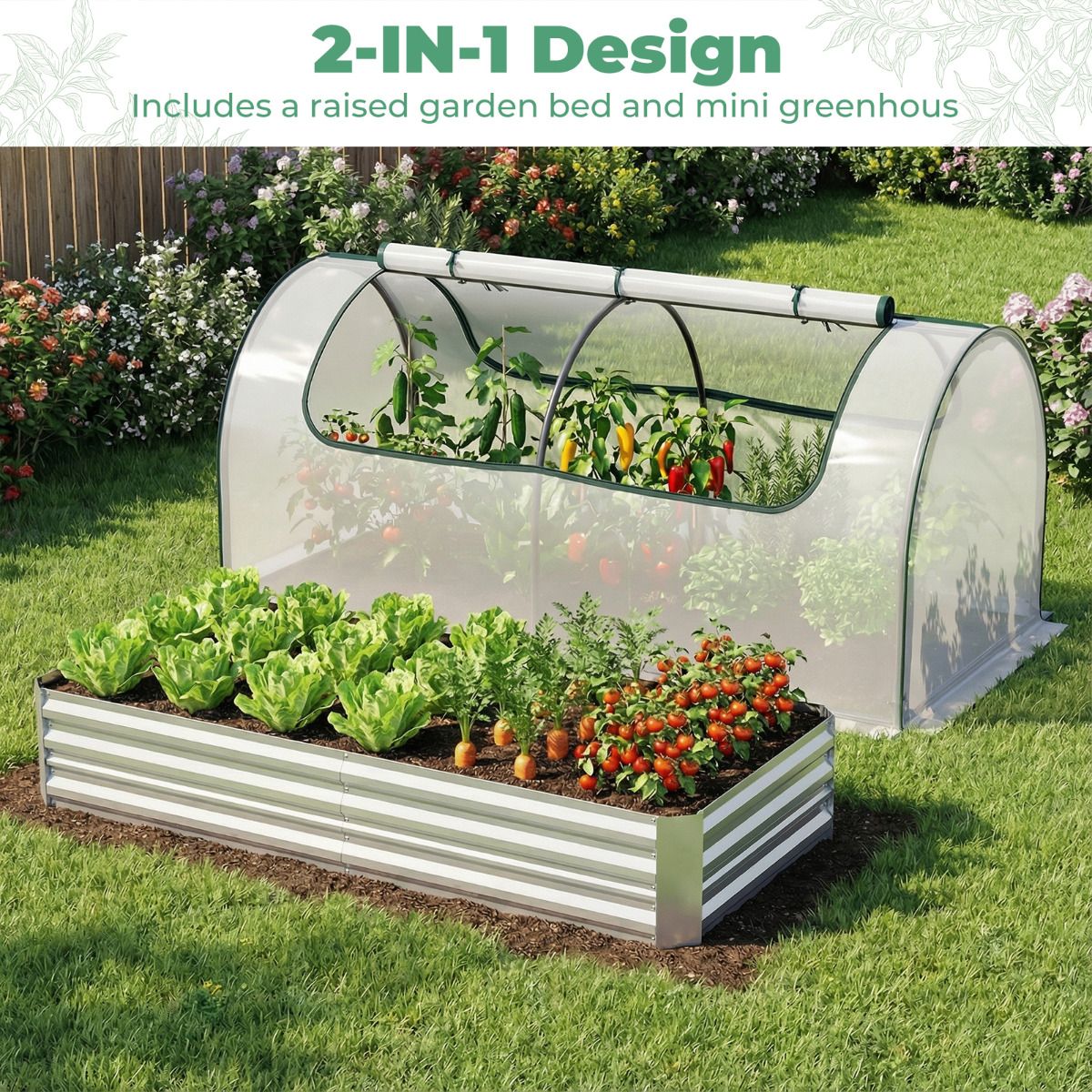 202 x 101 x 81 cm Galvanized Raised Garden Bed with Cover