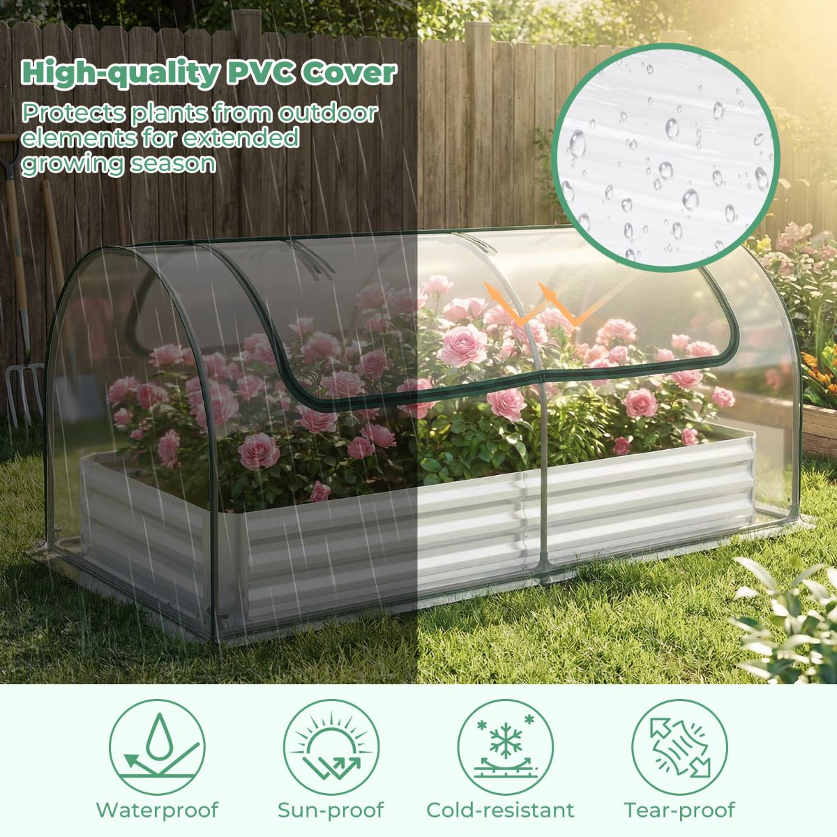 202 x 101 x 81 cm Galvanized Raised Garden Bed with Cover