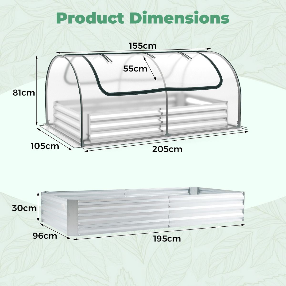 202 x 101 x 81 cm Galvanized Raised Garden Bed with Cover